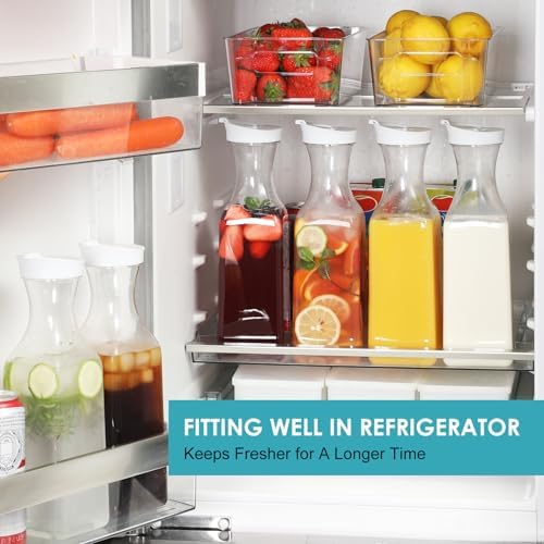 Plastic 50 Oz Water Carafe with Flip Top Lid, Set of 6 Square Base Clear Plastic Juice Container Pitcher - for, alternate