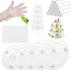 Plastic Cake Dowel Set: 40 Rods, 20 White Support, 5 Separator Plates for 4 to 12'' Cakes & 15 Clear Stacking