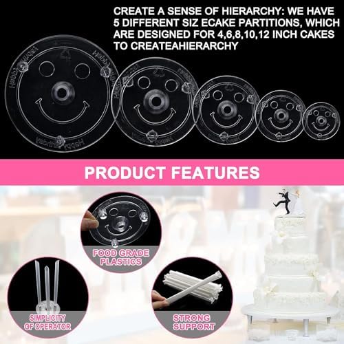 Plastic Cake Dowel Set: 40 Rods, 20 White Support, 5 Separator Plates for 4 to 12'' Cakes & 15 Clear Stacking, alternate view