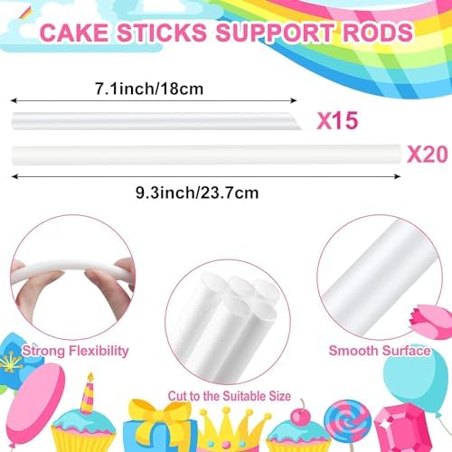 Plastic Cake Dowel Set: 40 Rods, 20 White Support, 5 Separator Plates for 4 to 12'' Cakes & 15 Clear Stacking, alternate view