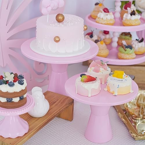 Plastic Cake Stand Set of 4 Round Dessert Display Stands Easy Assemble Stable for Wedding, Birthday, BBQ, Baby, alternate