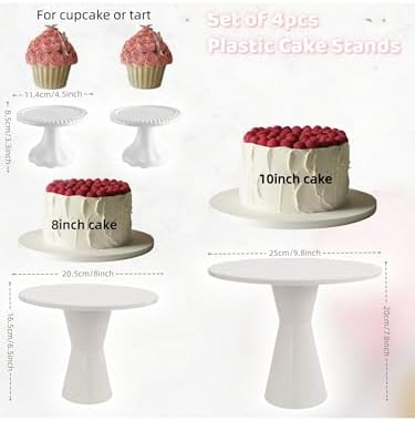 Plastic Cake Stand Set of 4 Round Dessert Display Stands Easy Assemble Stable for Wedding, Birthday, BBQ, Baby, alternate