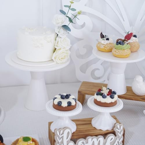 Plastic Cake Stand Set of 4 Round Dessert Display Stands Easy Assemble Stable for Wedding, Birthday, BBQ, Baby, alternate