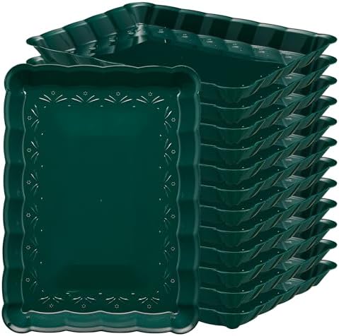 Plastic Christmass Green Serving Trays - Serving Platters Rectangle 9X13 Disposable Party Dish Includes 12 in