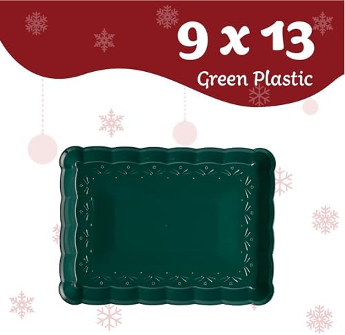 Plastic Christmass Green Serving Trays - Serving Platters Rectangle 9X13 Disposable Party Dish Includes 12 in, alternate view