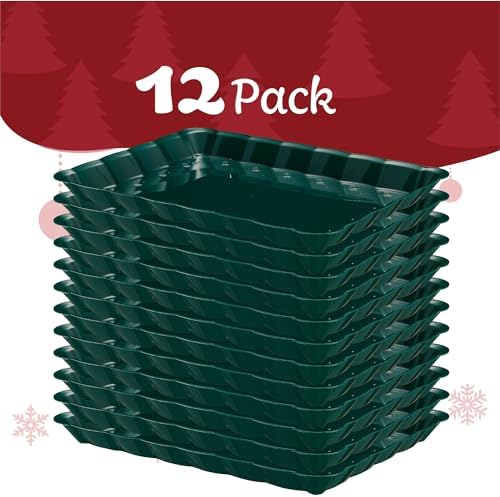 Plastic Christmass Green Serving Trays - Serving Platters Rectangle 9X13 Disposable Party Dish Includes 12 in, alternate view