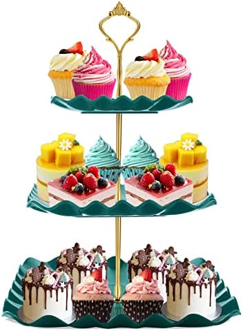 Plastic Dessert Cupcake Stand, 3 Tier Cupcake Tower Holder, Green in Green