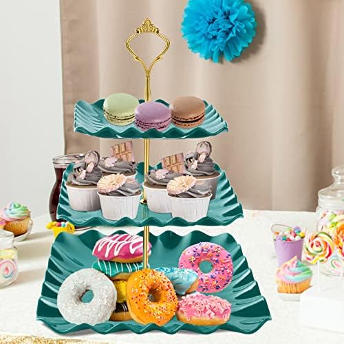 Plastic Dessert Cupcake Stand, 3 Tier Cupcake Tower Holder, Green in Green, alternate view 2