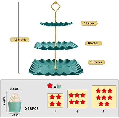 Plastic Dessert Cupcake Stand, 3 Tier Cupcake Tower Holder, Green in Green, alternate view 3