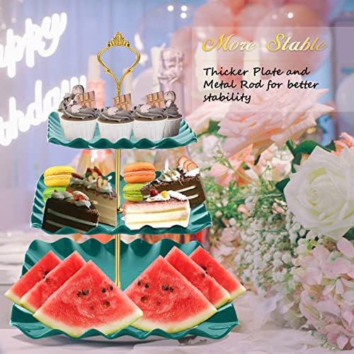 Plastic Dessert Cupcake Stand, 3 Tier Cupcake Tower Holder, Green in Green, alternate view 5