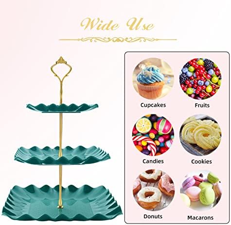 Plastic Dessert Cupcake Stand, 3 Tier Cupcake Tower Holder, Green in Green, alternate view 6
