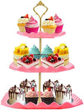 Plastic Dessert Cupcake Stand, 3 Tier Cupcake Tower Holder, Pink in Pink