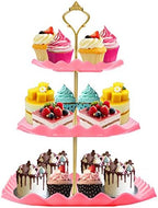 Plastic Dessert Cupcake Stand, 3 Tier Cupcake Tower Holder, Pink in Pink