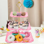 Plastic Dessert Cupcake Stand, 3 Tier Cupcake Tower Holder, Pink in Pink, alternate view 2