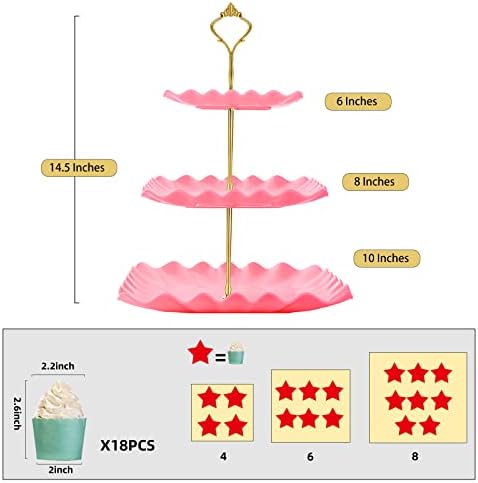 Plastic Dessert Cupcake Stand, 3 Tier Cupcake Tower Holder, Pink in Pink, alternate view 3