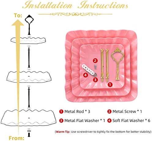 Plastic Dessert Cupcake Stand, 3 Tier Cupcake Tower Holder, Pink in Pink, alternate view 7