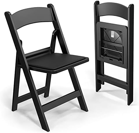 Plastic Folding Chair with Padded Seat, Resin Foldable Chairs with Soft Cushion, Comfortable and Sturdy