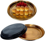 Plastic Gold Platter Food Serving Tray with Clear Lid and Forks, 10 inch Round Disposable Catering Trays, alternate view 4