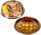 Plastic Gold Platter Food Serving Tray with Clear Lid and Forks, 10 inch Round Disposable Catering Trays, alternate view 5