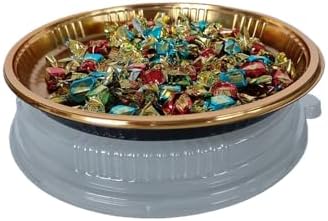 Plastic Gold Platter Food Serving Tray with Clear Lid and Forks, 10 inch Round Disposable Catering Trays, alternate view 6