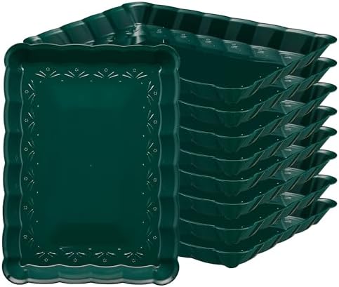 Plastic Green Christmass Serving Trays - Serving Platters Rectangle 9X13 Disposable Party Dish Includes 8 Green