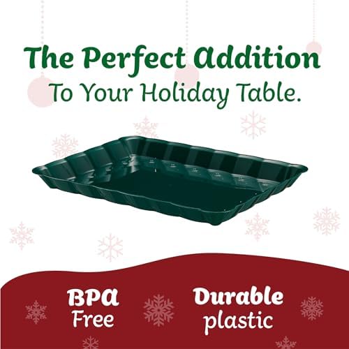 Plastic Green Christmass Serving Trays - Serving Platters Rectangle 9X13 Disposable Party Dish Includes 8 Green, alternate