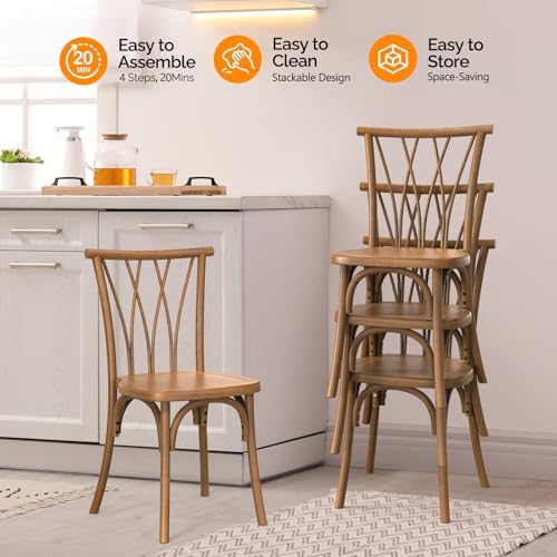 Plastic Outdoor Dining Chairs Set of 2, Stackable Patio Dining Chairs with Wicker Backrest, Waterproof Kitchen &, alternate