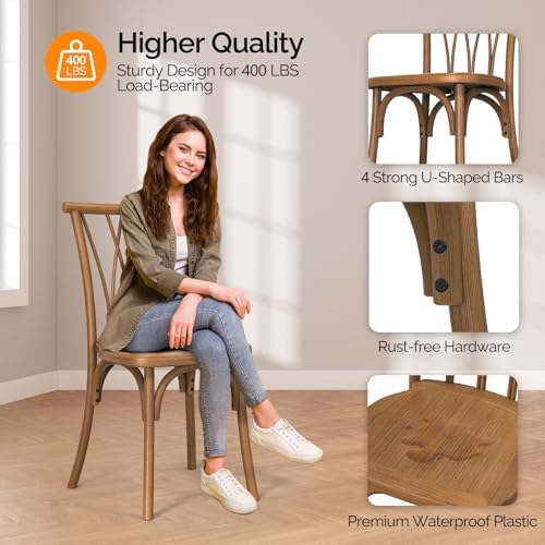 Plastic Outdoor Dining Chairs Set of 2, Stackable Patio Dining Chairs with Wicker Backrest, Waterproof Kitchen &, alternate