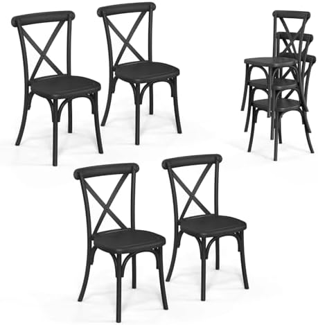 Plastic Outdoor Dining Chairs Set of 4, Stackable Patio Dining Chairs with X Back, Waterproof Kitchen & Dining