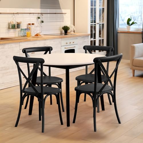 Plastic Outdoor Dining Chairs Set of 4, Stackable Patio Dining Chairs with X Back, Waterproof Kitchen & Dining, alternate