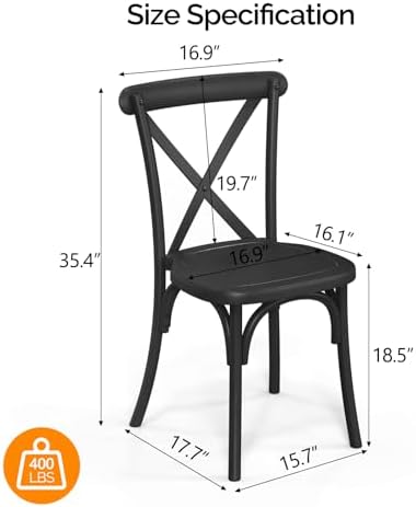Plastic Outdoor Dining Chairs Set of 4, Stackable Patio Dining Chairs with X Back, Waterproof Kitchen & Dining, alternate