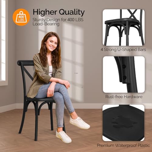 Plastic Outdoor Dining Chairs Set of 4, Stackable Patio Dining Chairs with X Back, Waterproof Kitchen & Dining, alternate