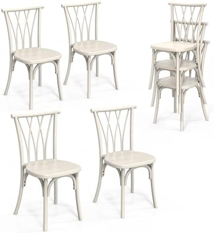 Plastic Outdoor Dining Chairs Set of 4, Stackable Patio Dining Chairs with Wicker Backrest, Waterproof Kitchen &