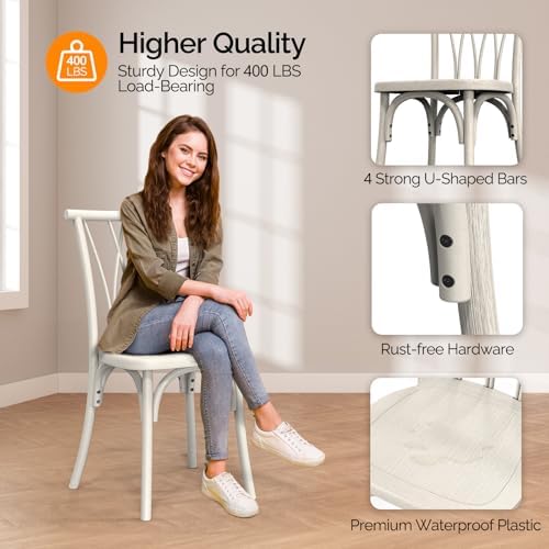 Plastic Outdoor Dining Chairs Set of 4, Stackable Patio Dining Chairs with Wicker Backrest, Waterproof Kitchen &, alternate