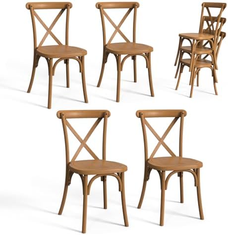 Plastic Outdoor Dining Chairs Set of 4, Stackable Patio Farmhouse Brown Dining Chairs with X Back, Waterproof