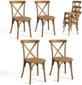 Plastic Outdoor Dining Chairs Set of 4, Stackable Patio Farmhouse Brown Dining Chairs with X Back, Waterproof