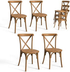Plastic Outdoor Dining Chairs Set of 4, Stackable Patio Farmhouse Brown Dining Chairs with X Back, Waterproof