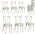 Plastic Outdoor Dining Chairs Set of 6, Stackable Patio Cream White Dining Chairs with X Back, Waterproof