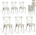 Plastic Outdoor Dining Chairs Set of 6, Stackable Patio Cream White Dining Chairs with X Back, Waterproof