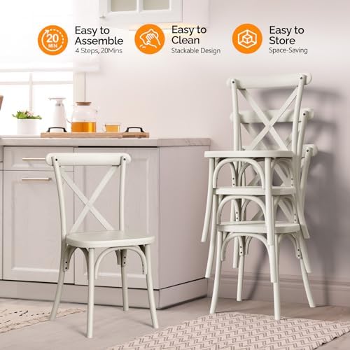 Plastic Outdoor Dining Chairs Set of 6, Stackable Patio Cream White Dining Chairs with X Back, Waterproof, alternate view 6
