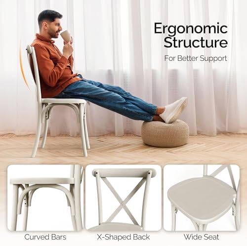 Plastic Outdoor Dining Chairs Set of 6, Stackable Patio Cream White Dining Chairs with X Back, Waterproof, alternate view 7