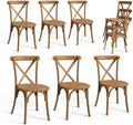 Plastic Outdoor Dining Chairs Set of 6, Stackable Patio Farmhouse Brown Dining Chairs with X Back, Waterproof