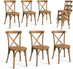Plastic Outdoor Dining Chairs Set of 6, Stackable Patio Farmhouse Brown Dining Chairs with X Back, Waterproof