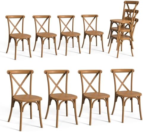Plastic Outdoor Dining Chairs Set of 8, Stackable Patio Dining Chairs with X Back, Waterproof Kitchen & Dining