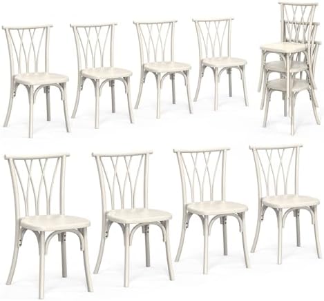 Plastic Outdoor Dining Chairs Set of 8, Stackable Patio Dining Chairs with Wicker Backrest, Waterproof Kitchen &