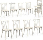 Plastic Outdoor Dining Chairs Set of 8, Stackable Patio Dining Chairs with Wicker Backrest, Waterproof Kitchen &