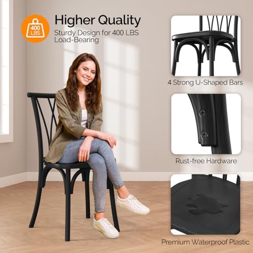 Plastic Outdoor Dining Chairs Set of 8, Stackable Patio Dining Chairs with Wicker Backrest, Waterproof Kitchen &, alternate