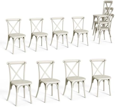 Plastic Outdoor Dining Chairs Set of 8, Stackable Patio Dining Chairs with X Back, Waterproof Kitchen & Dining