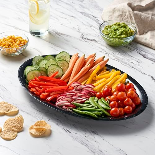 Plastic Oval Serving Trays 11 X 16 Oval Serving Platters Disposable Party Dish (8, Black) in 11 X 16 in Black, alternate view