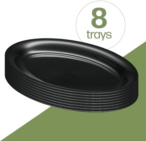 Plastic Oval Serving Trays 11 X 16 Oval Serving Platters Disposable Party Dish (8, Black) in 11 X 16 in Black, alternate view